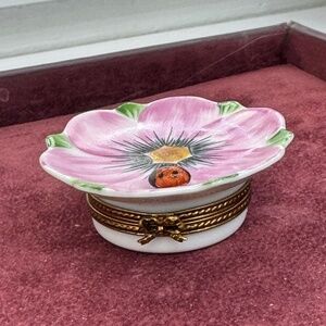Limoges France Pink Flower Ladybug Trinket Box-Limited Edition